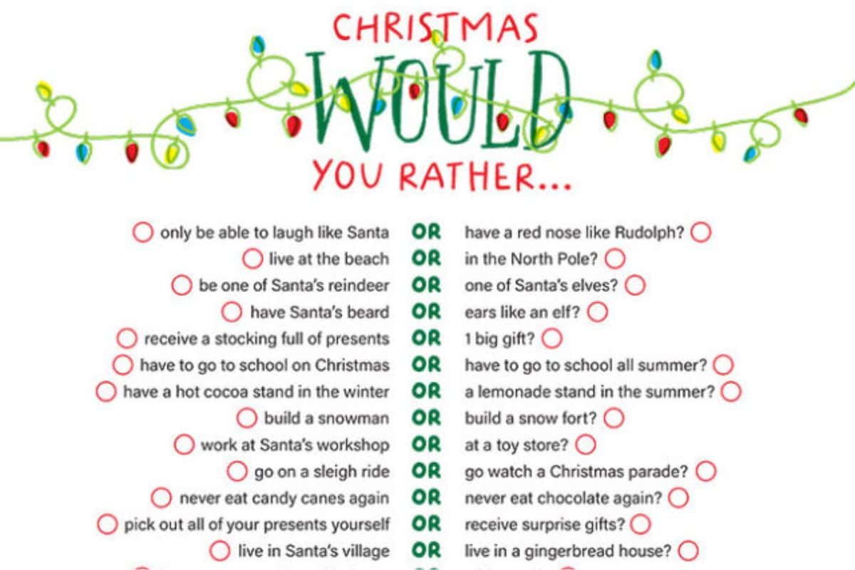 Christmas Would You Rather Free Printable - The Crafting Chicks