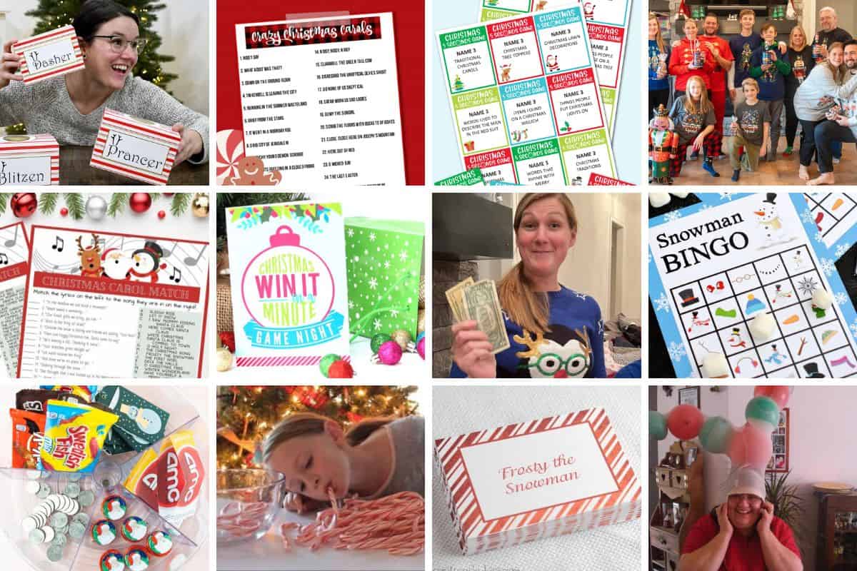 Collage with 12 Holiday Party Games.