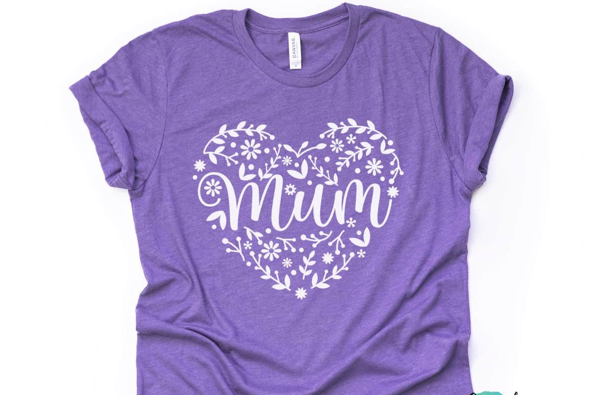 Purple shirt with a Mom Floral Heart design.