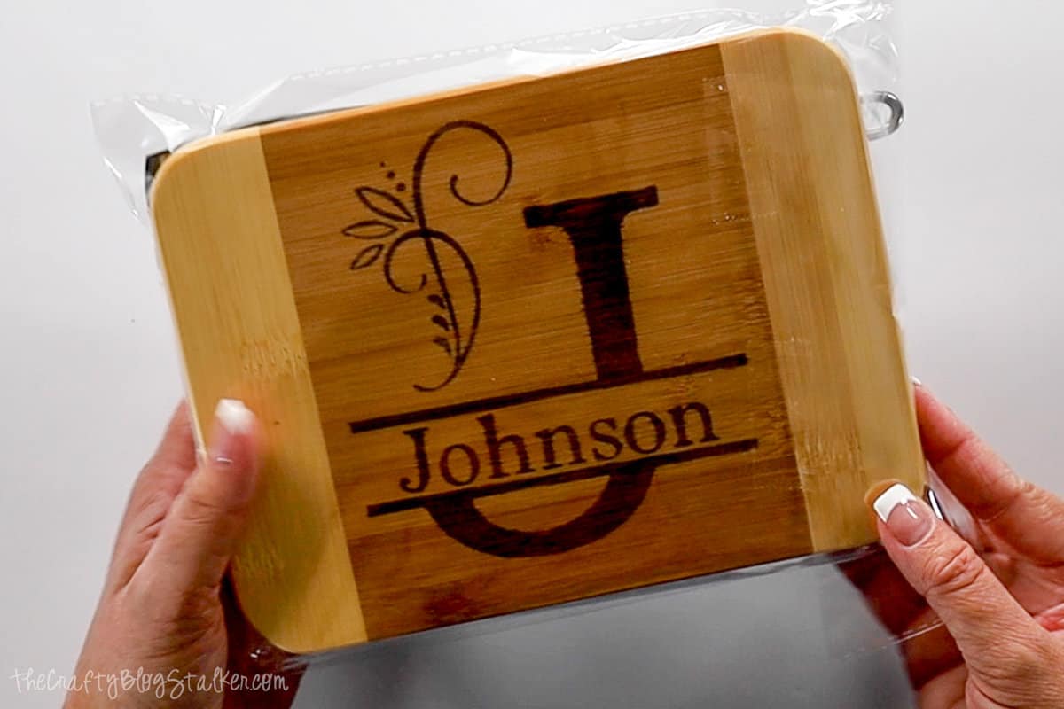 Personalized Cutting Board with the letter J and the last name Johnson burned into it.