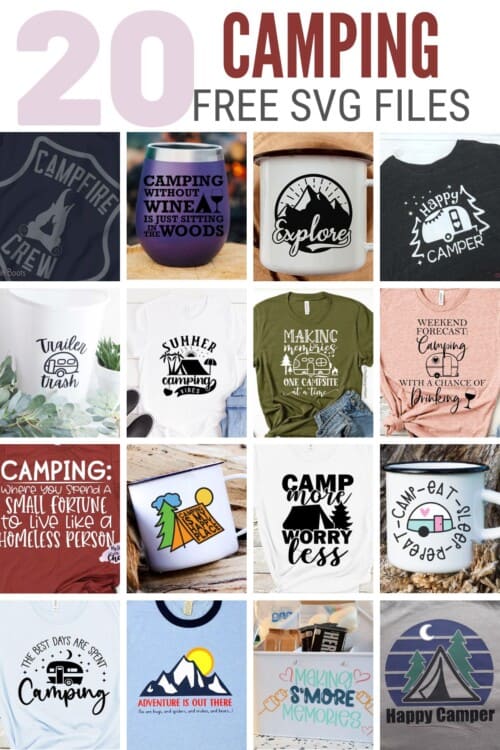 title collage for 20 Free Camping SVG Files for your Weekend Camp Trip