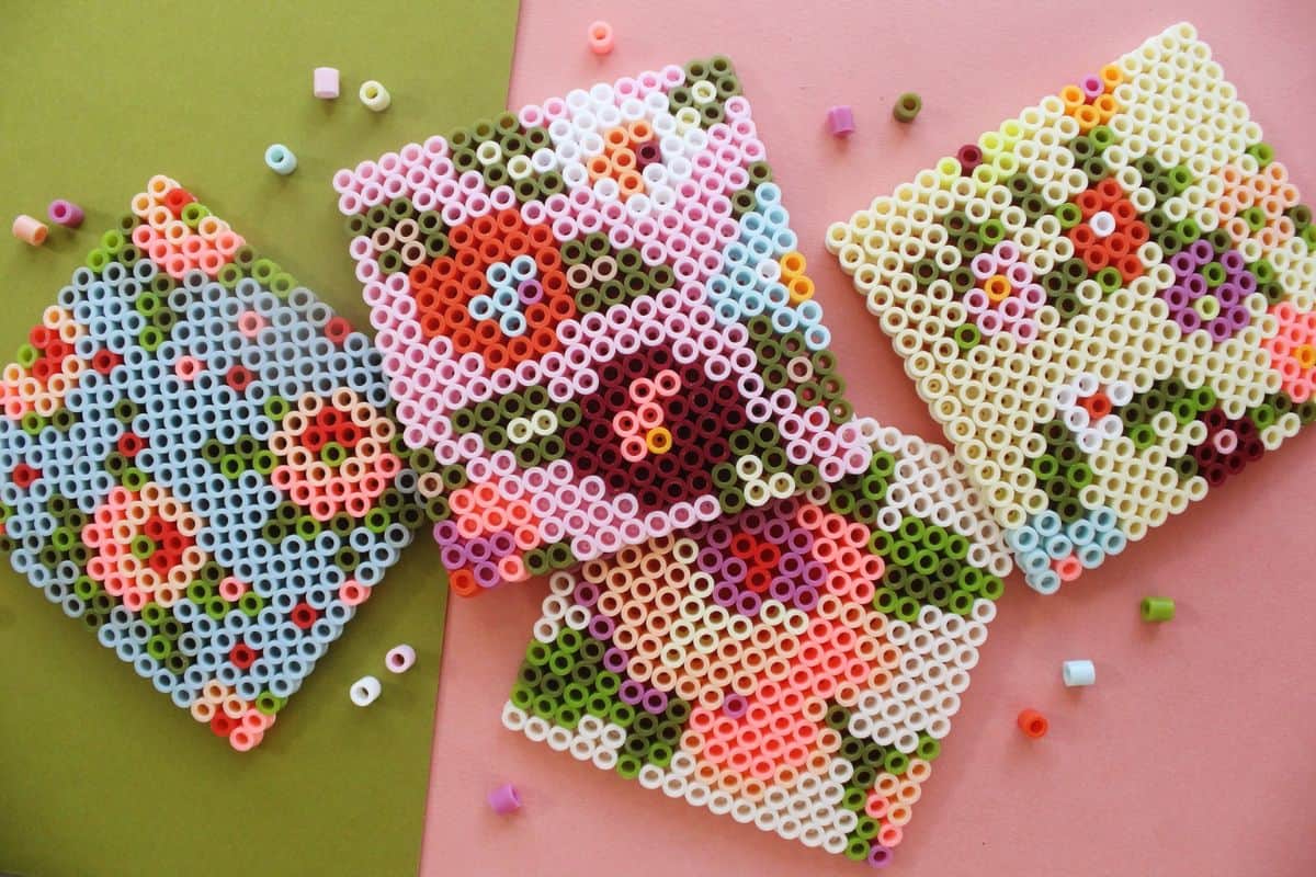 Floral Perler Bead Coasters.