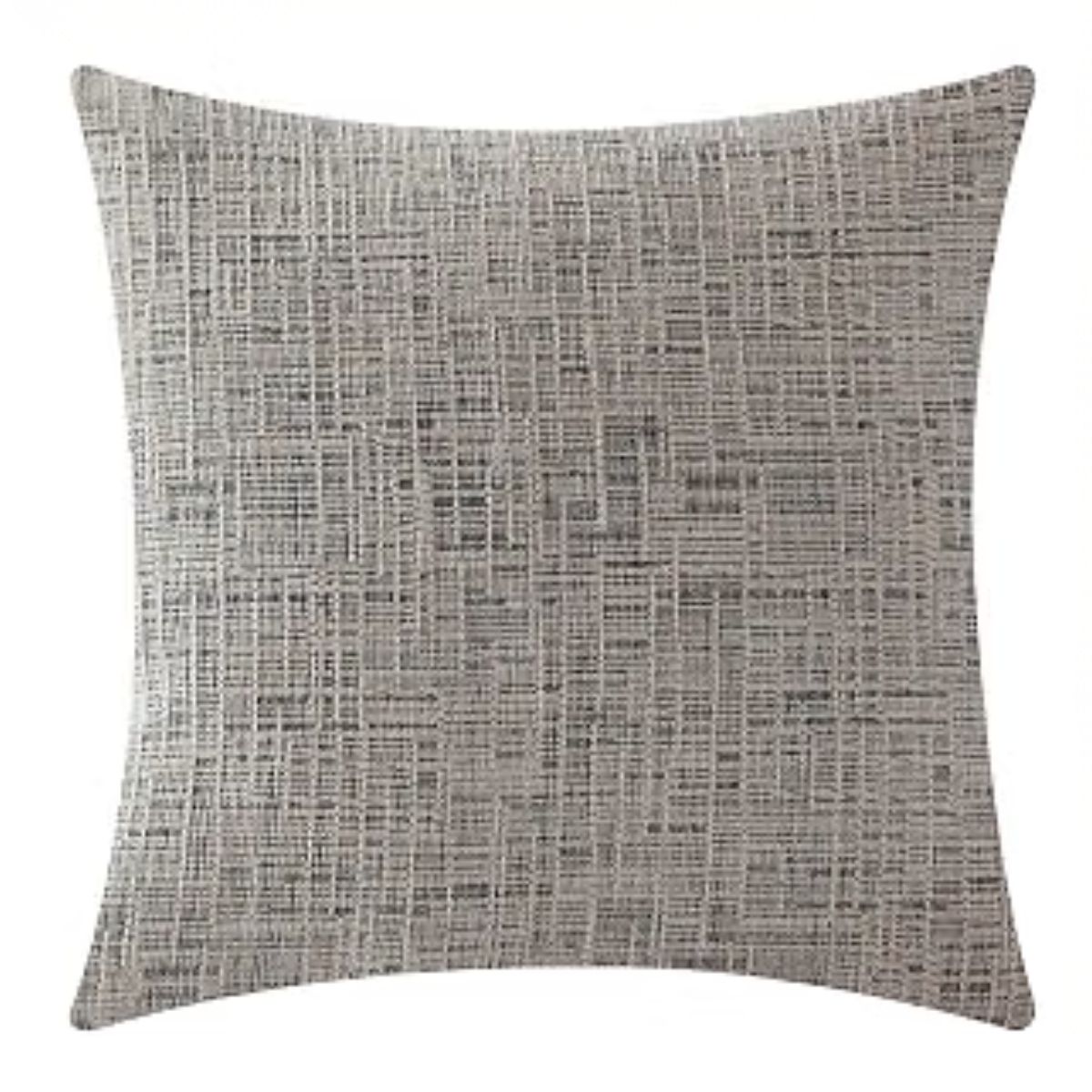 Gray square throw pillow with a subtle woven crosshatch texture on a white background.