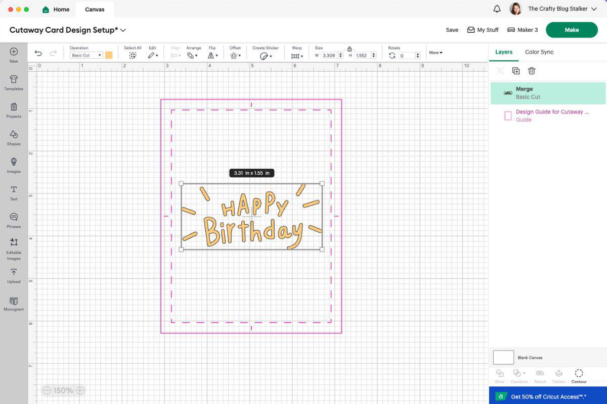 Adding images to card guide in Cricut Design Space.