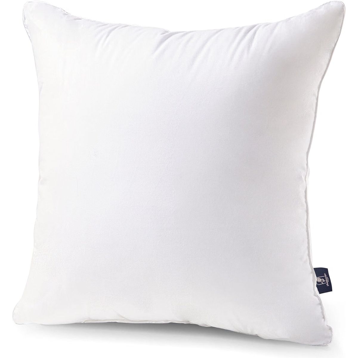 White square throw pillow insert with a smooth cotton cover and full, plush shape.