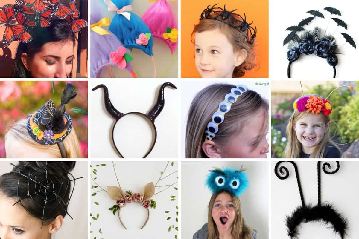 Collage with 12 DIY Halloween Headbands.