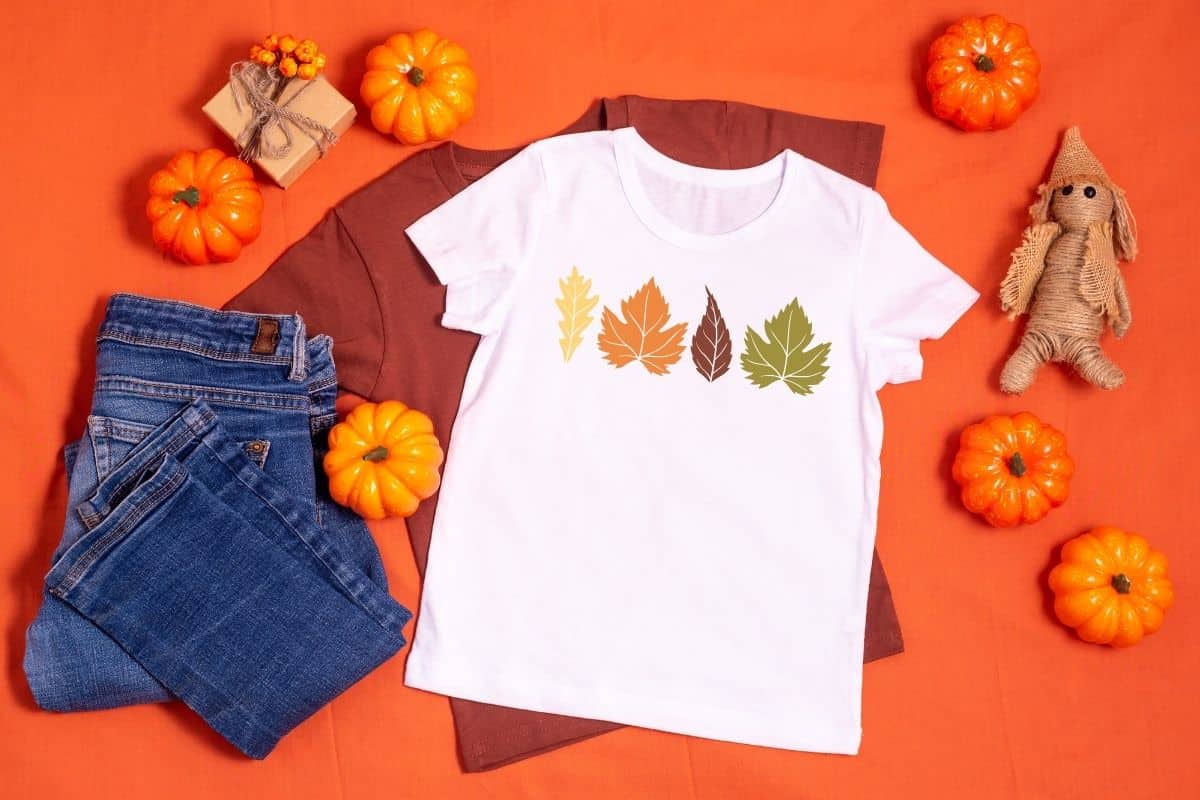 Autumn Leaves svg bundle on a white t-shirt.