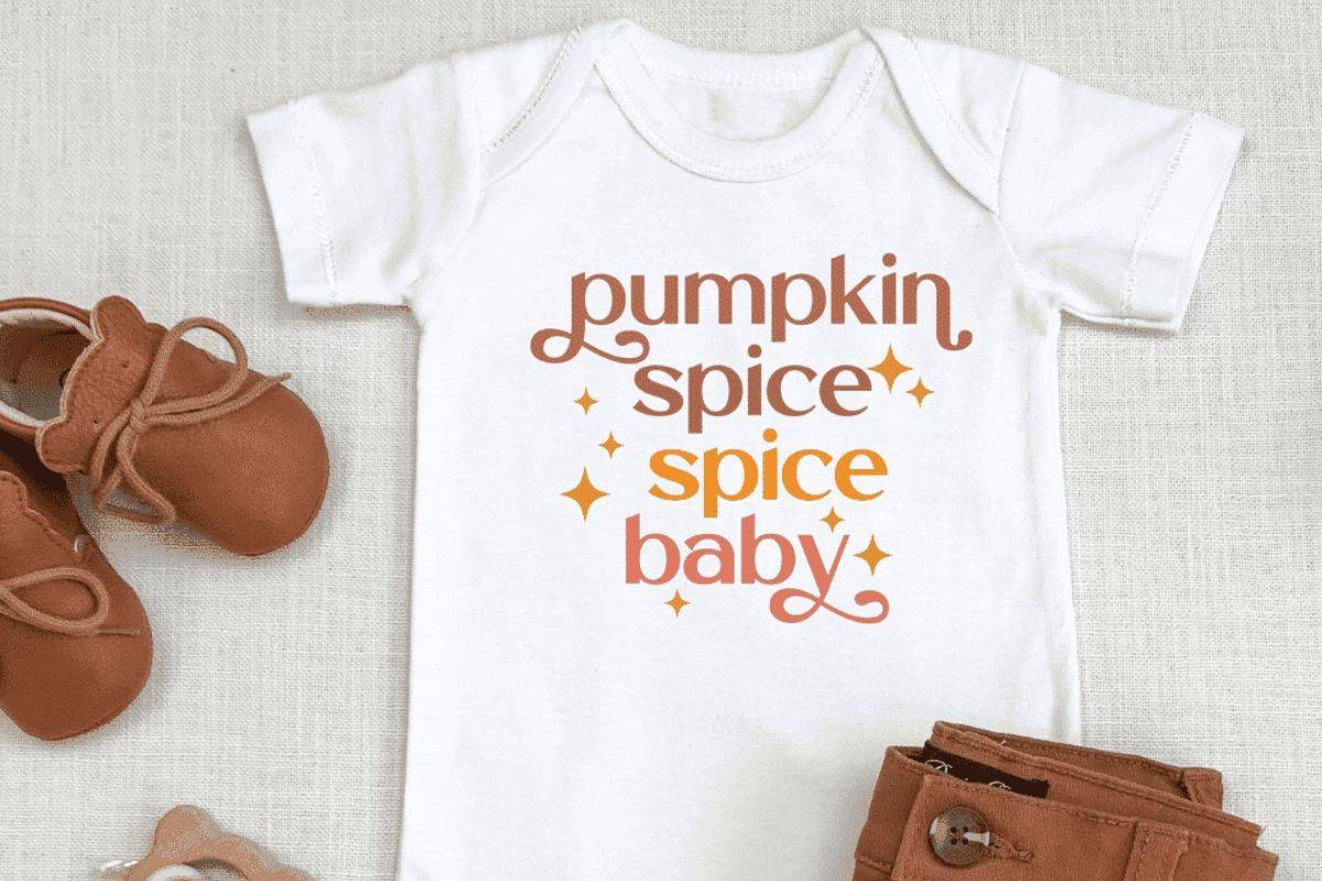 Pumpkin Spice Spice Baby design on a baby t-shirt.