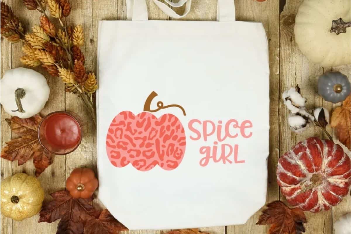 Pumpkin Spice Girl design on a tote bag.