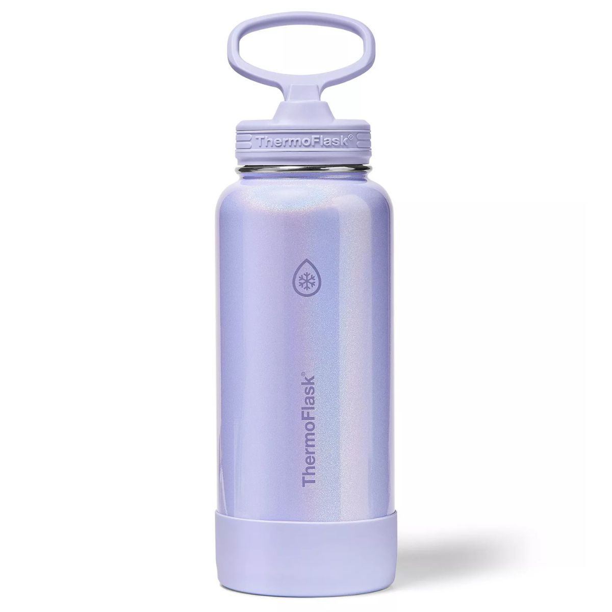 Light purple 32-ounce ThermoFlask water bottle with a handle lid and insulated design for keeping drinks cold.