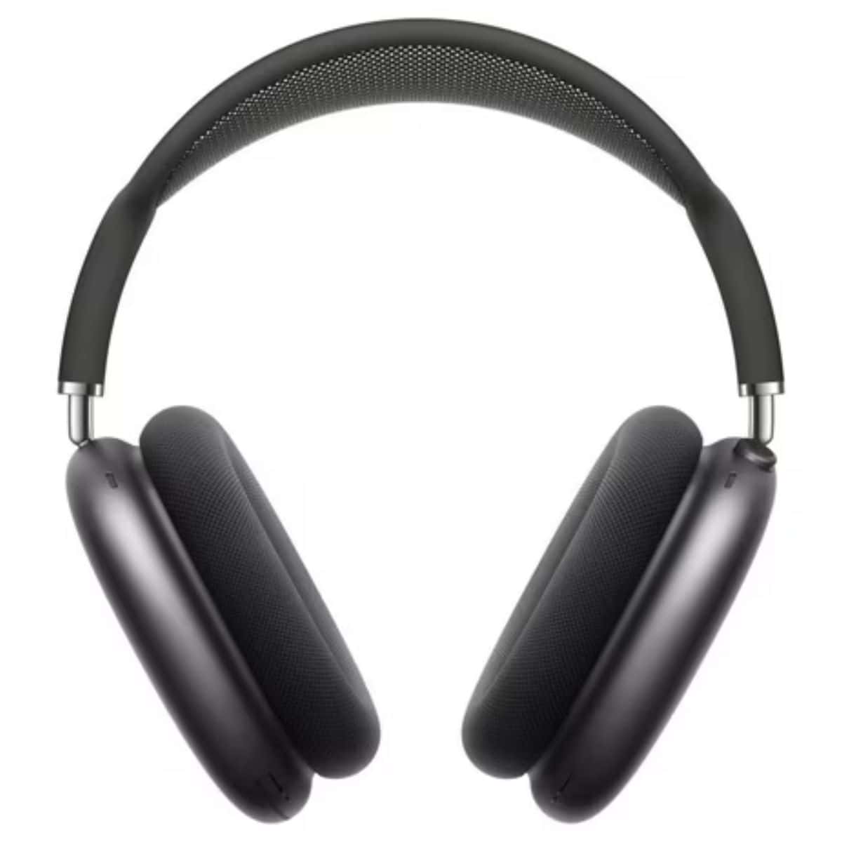 Apple AirPods Max over-ear headphones in space gray with cushioned ear cups and a mesh headband.