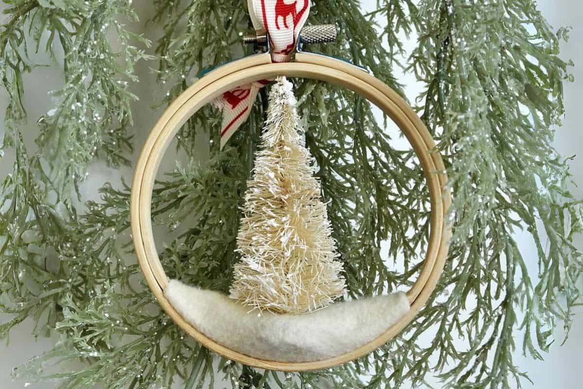 Bottle Brush Tree Embroidery Hoop Ornament.