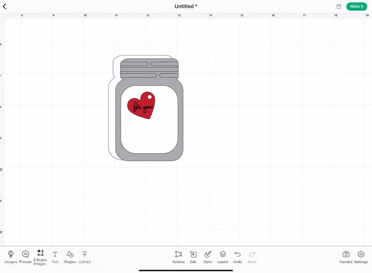 Screen Shot of the mason jar in Cricut Design Space.