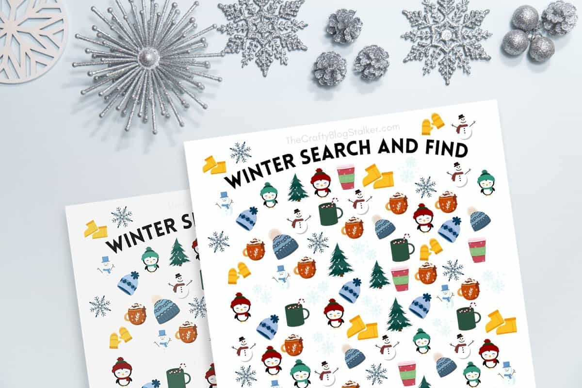 Title image for Winter Search and Find Printable for Ages 4-6.