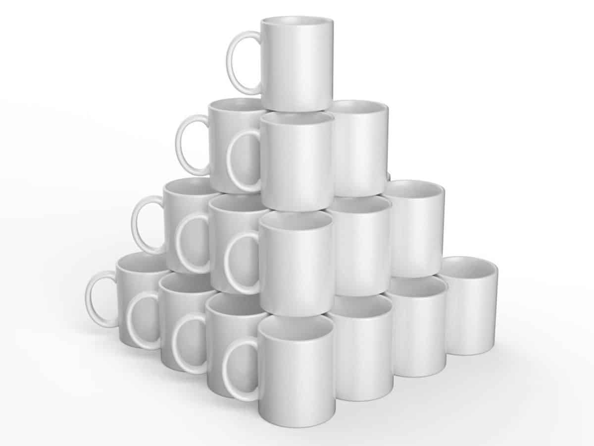 A stack of Cricut mug blanks.