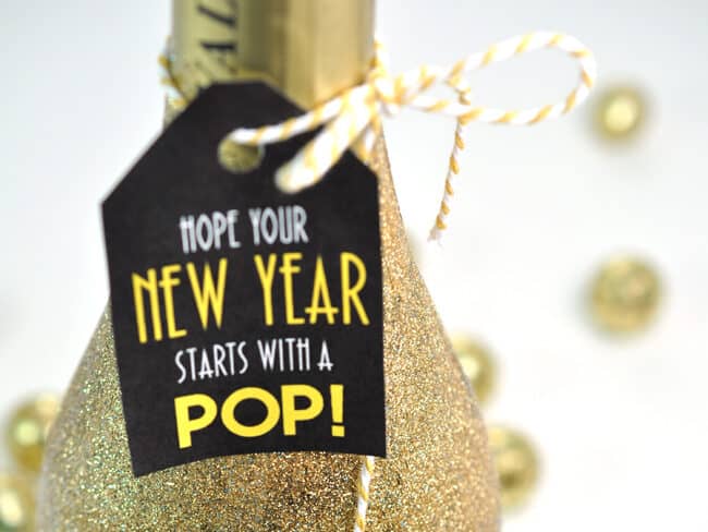 Gold Glittered Champagne Bottle for New Years Gift idea