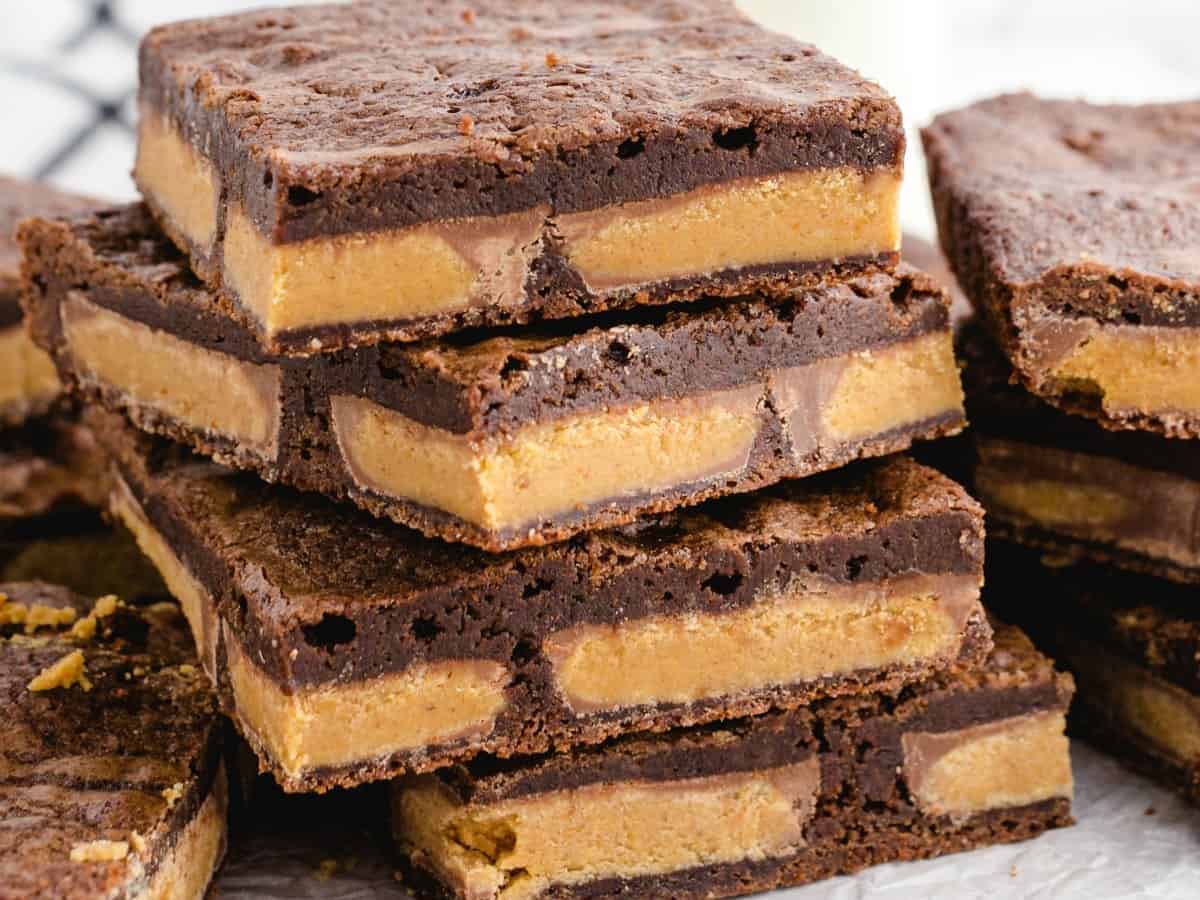 Peanut Butter Cup Brownies stacked