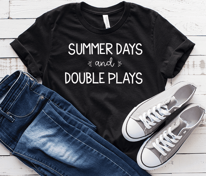 A T-shirt with a design that reads summer days and double plays.