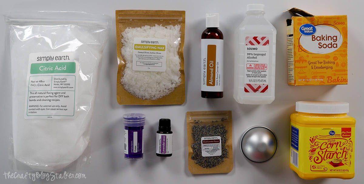 Supplies used to make essential oil bath bomb recipe.