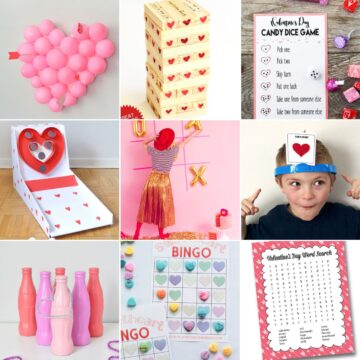 Collage with 9 Valentine's Day party games.