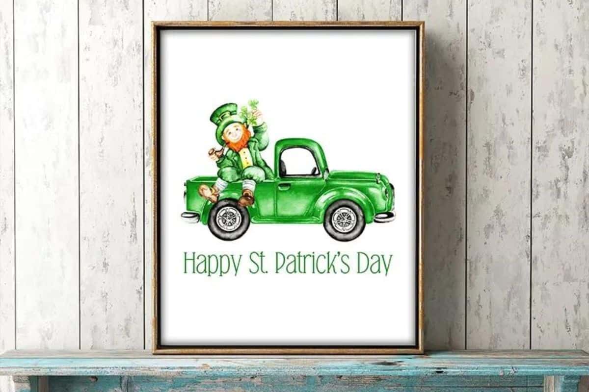 Free Printable St. Patrick's Day Wall Art printable in a frame.