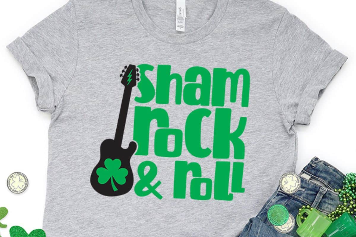 A gray shirt with a design that reads Sham Rock and Roll.