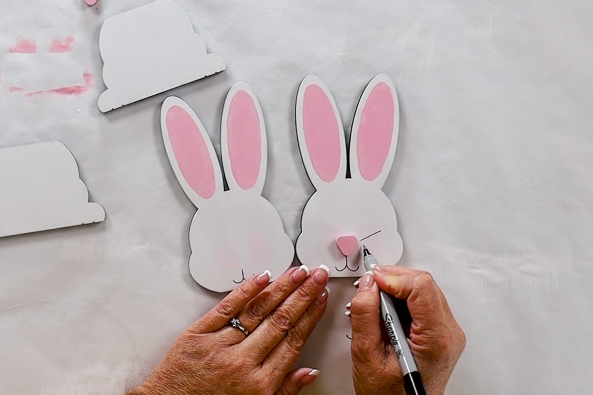 Drawing the mouth and whiskers with a sharpie marker.