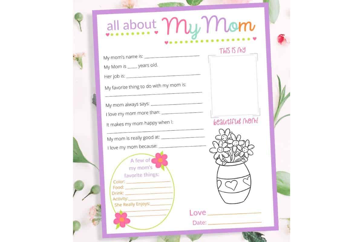 All About My Mom Free Mother’s Day Printable.