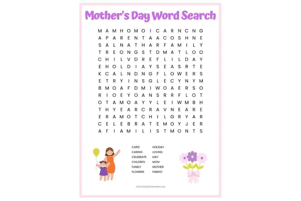 Mother's Day Word Search Printable.