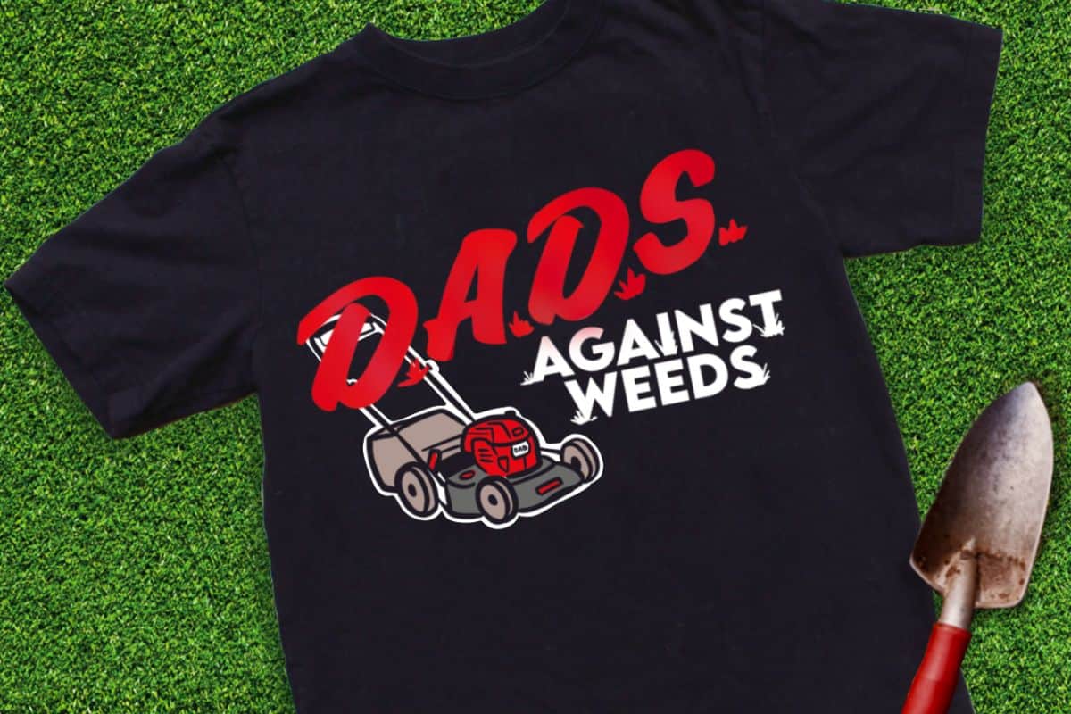 Black t-shirt with a design that reads "D.A.D.S. Against Weeds".