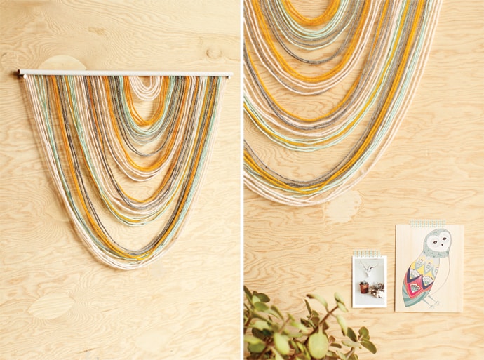 DIY Yarn Tapestry made with multiple colors of yarn.