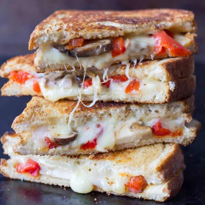 Roasted Red Pepper, Mushroom, and Provolone Grilled Cheese Sandwich.