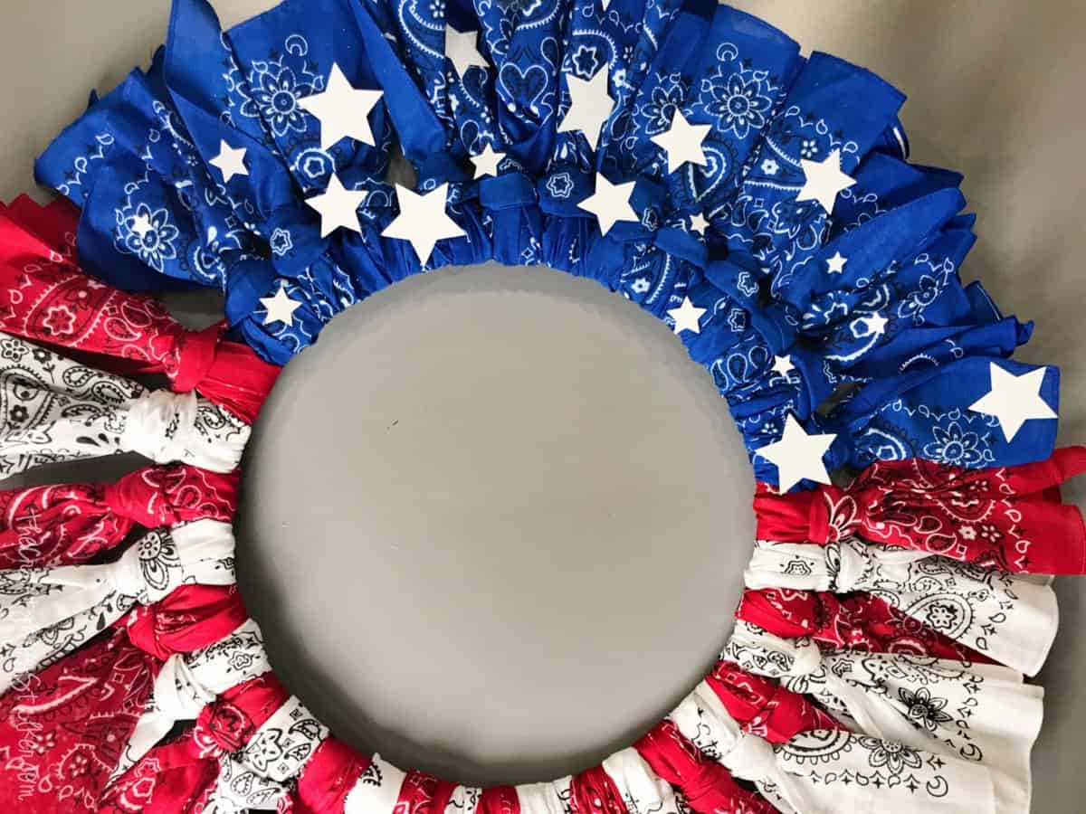 Completed patriotic bandana wreath.