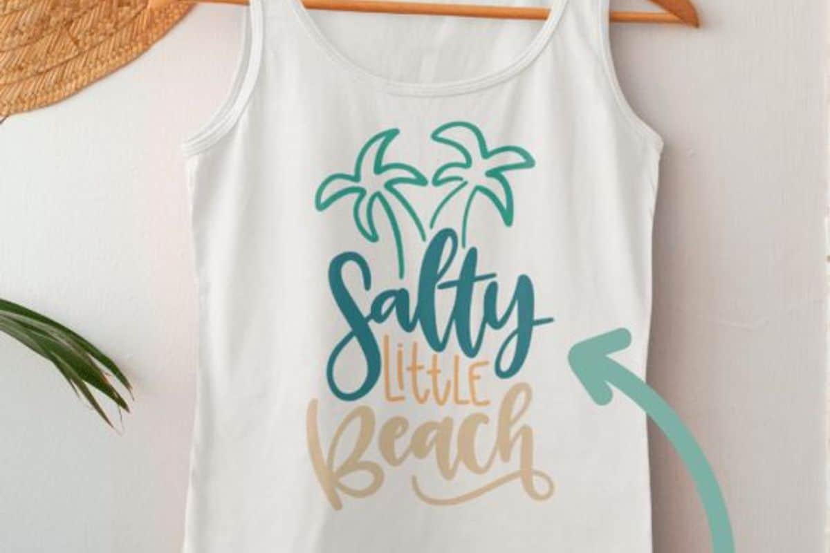 Salty Little Beach SVG cut file on a tank top.