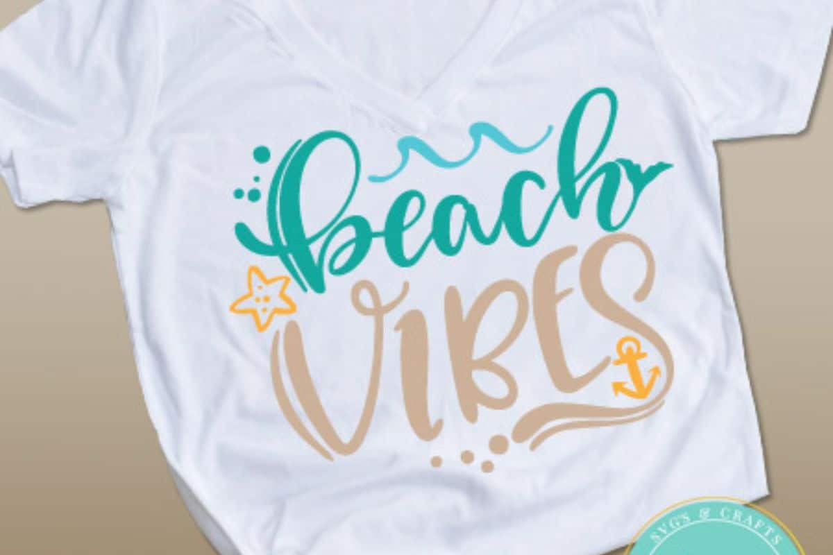 Beach Vibes SVG cut file on a t-shirt.