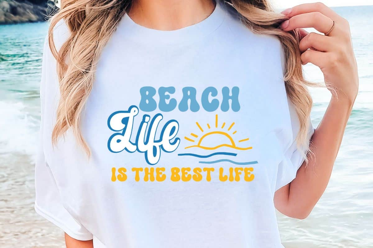 Beach Life SVG cut file on a t-shirt.