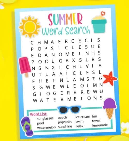 Summer Printable word search.