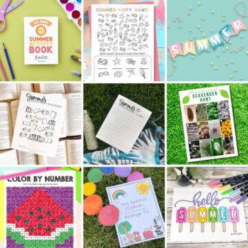 Collage image with 9 summer printables.
