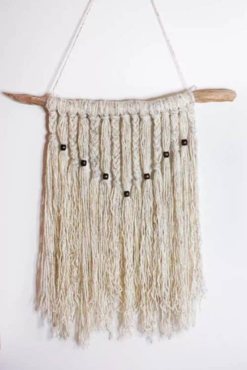 Simple Yarn Wall Hanging with wood beads.