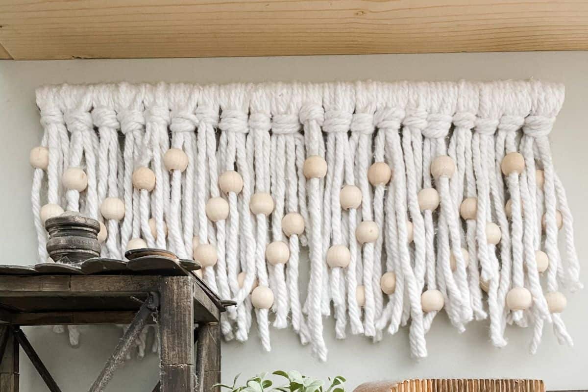 Mop String Macrame Decor with wood beads.