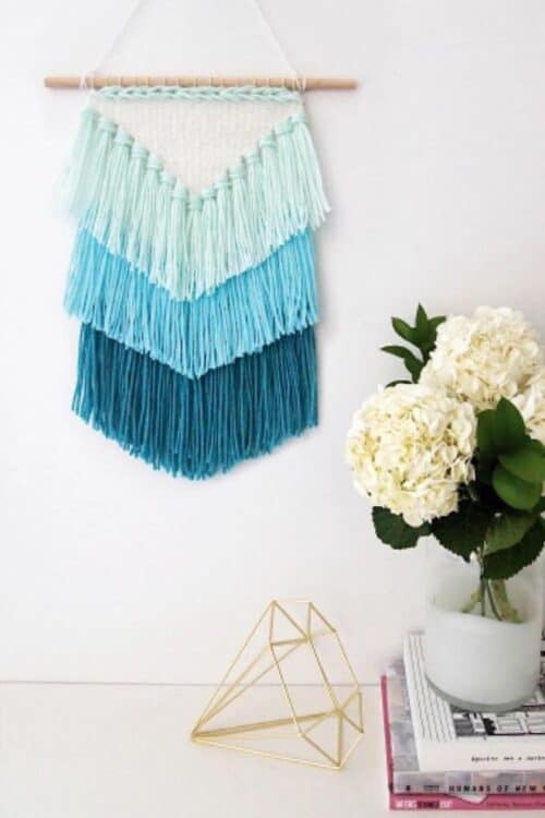 Tassel Wall Hanging made in three shades of blue.