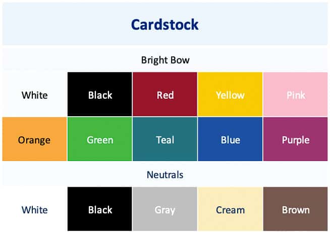 Cricut Cardstock varieties.