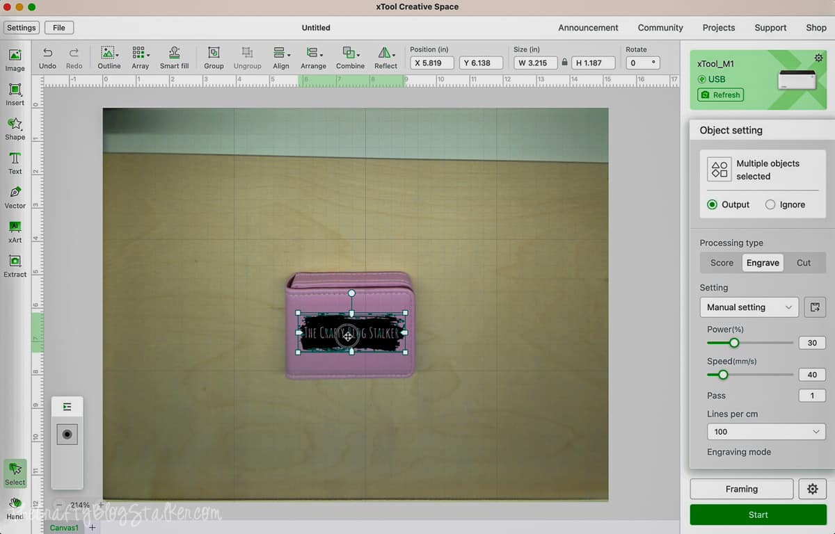 Screenshot of xTool Creative Space with the camera view.