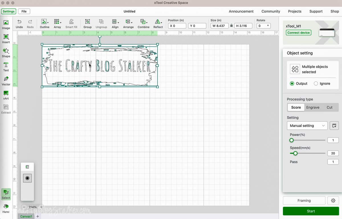 Screenshot of SVG in xTool Creative Space.