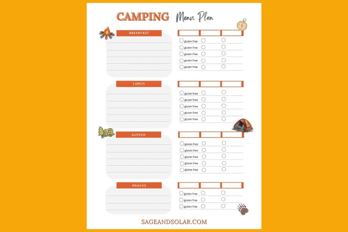 Camping Meal Planner Template for Allergies.