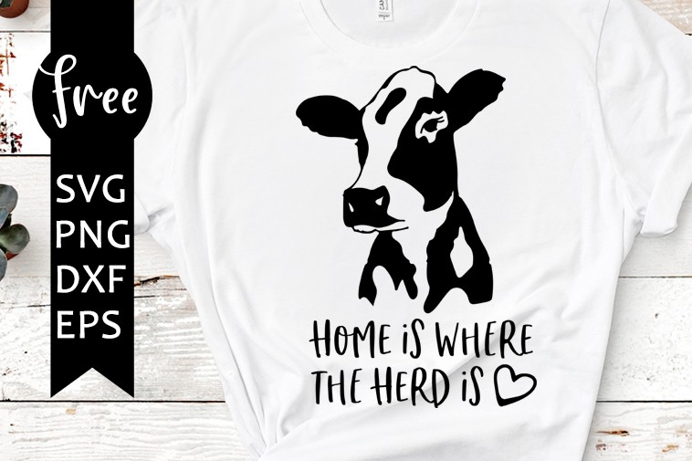 A vector file with a cow and text that reads 'home is where the herd is.
