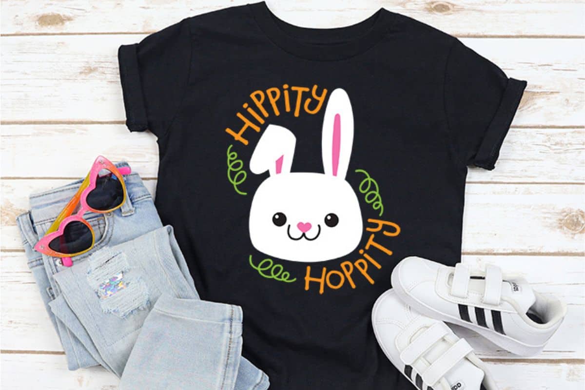 A vector file with a rabbit and text that reads 'hippity hoppity.