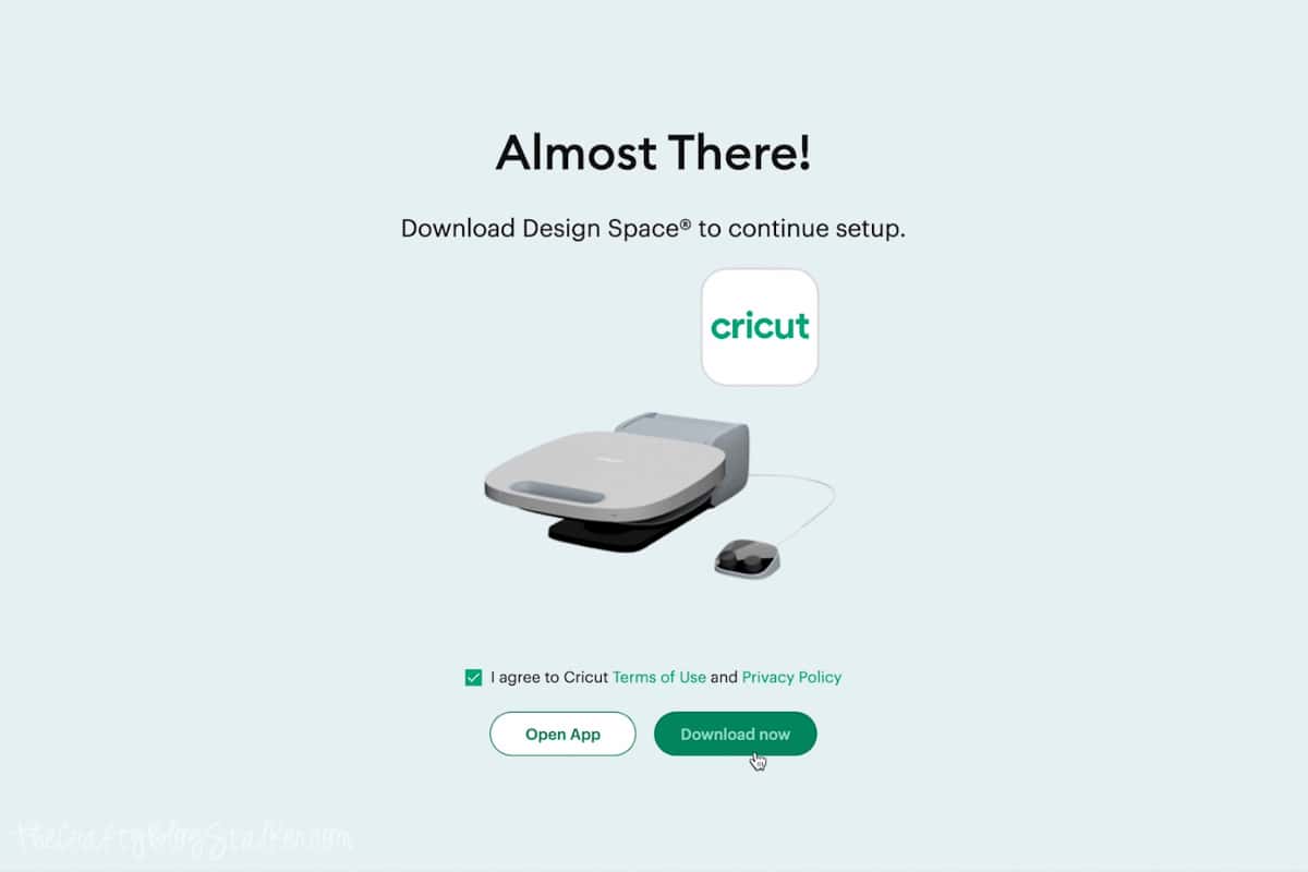 Screenshot of Cricut setup prompting you to download Cricut Design Space.