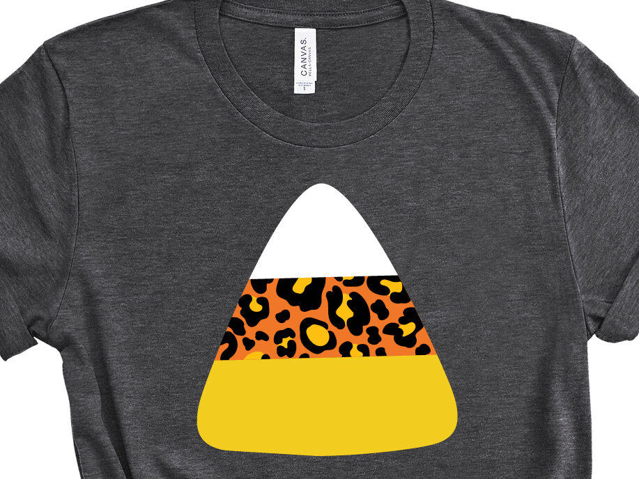 Candy Corn Cheetah design on a t-shirt.