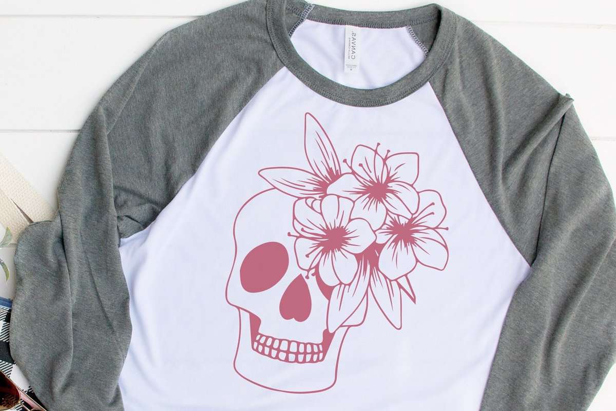 Shirt with a Floral Skull on the front.